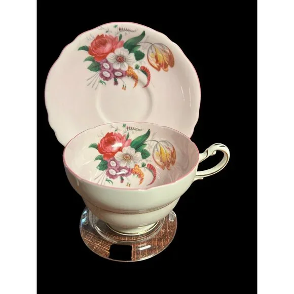 Paragon Pale Pink Floral Teacup & Saucer Double Warrant Bone China England The Q